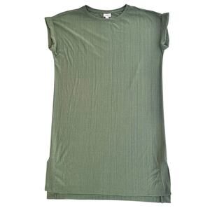 LulaRoe Dress Womens M Sage Green Ribbed Knee Length Casual Cap Sleeve Stretch